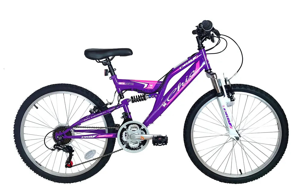 DRB CHIC JUNIOR GIRLS FULL SUSPENSION MOUNTAIN BIKE, 24″ WHEEL – PURPLE