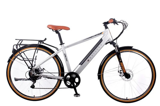 DALLINGRIDGE MALVERN HYBRID TREKKING ELECTRIC BIKE, 700C WHEEL – SATIN SILVER/CAMEL