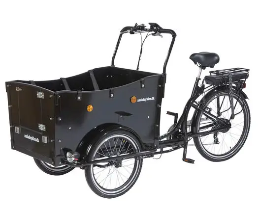 AMCARGOBIKES CURVE KINDERGARTEN OPEN CARGO ELECTRIC TRICYCLE – BLACK